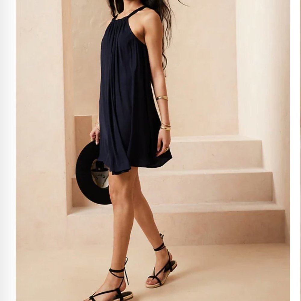 NWT Banana Republic Tie-Back Mini Dress in Preppy Navy XXSP